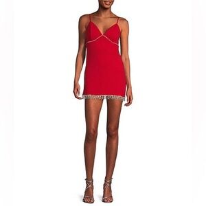 Lulus Rhinestone Fringe Mini Dress NWT Red Size Large